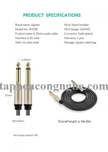 Ugreen 10639 3M màu Đen Cáp âm thanh 2 đầu 6.5mm dương cao cấp AV128 30010639